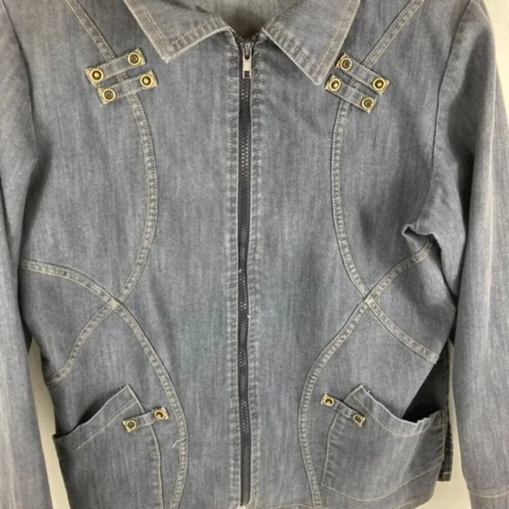 Womens‎ Vintage Highlights Chambray Jean Zip Jacket Blue M